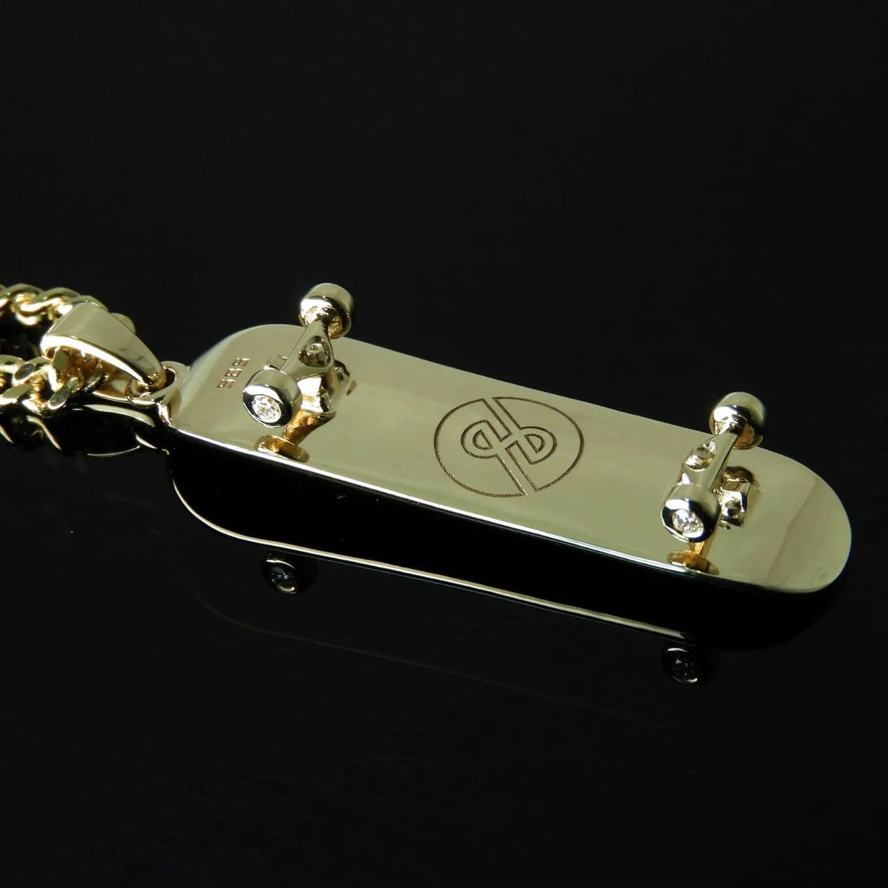 DIAMOND EDITION 14K Solid Gold Skateboard Pendant