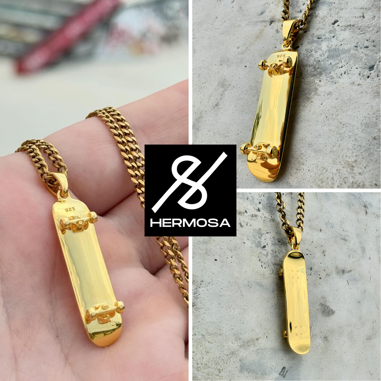 PERSONALIZED SKATEBOARD PENDANT (GOLD)