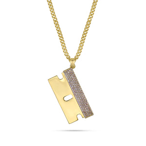 Iced Out Razor Blade Pendant (Gold)