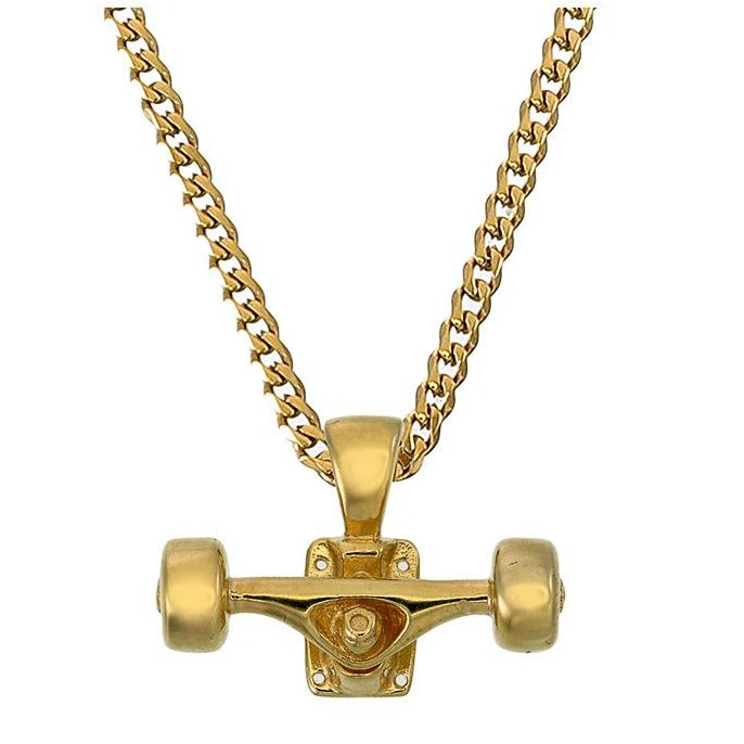 Skateboard Truck w/Wheels Pendant (Gold)