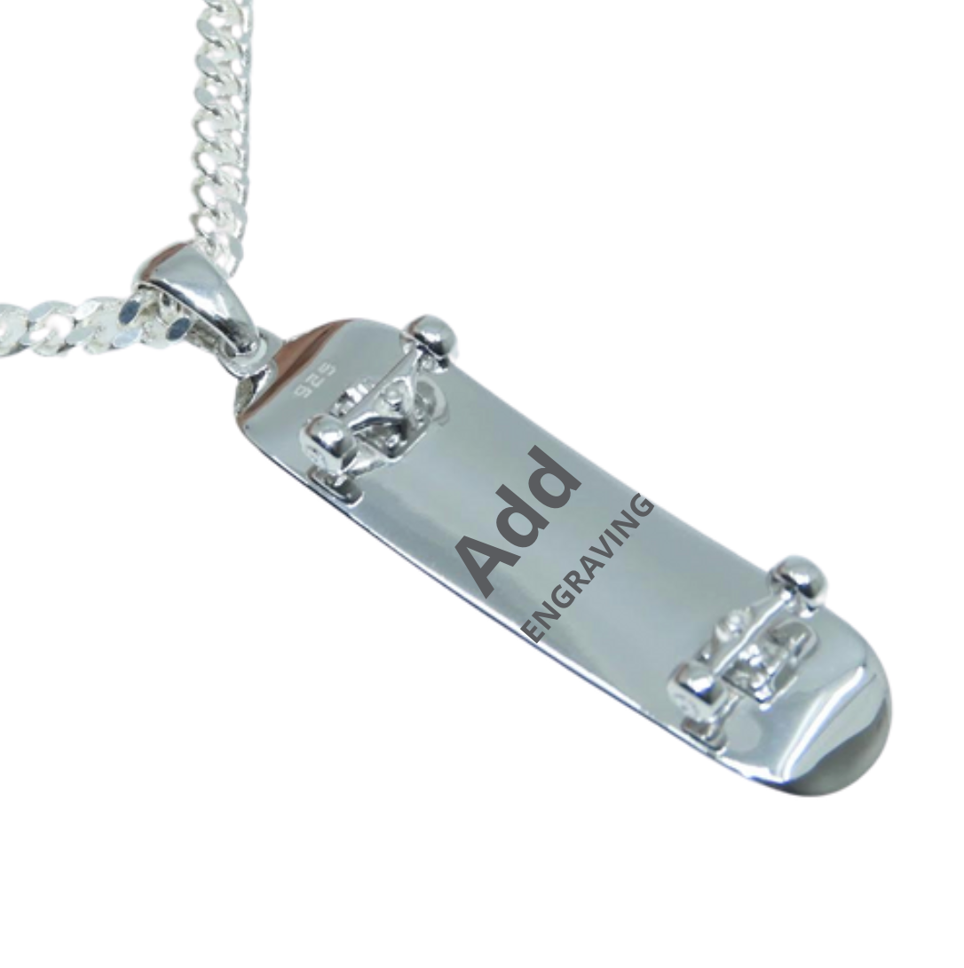 PERSONALIZED SKATEBOARD PENDANT (SILVER)